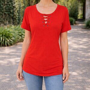 New York Laundry Red Tie Front Fitted T-Shirt